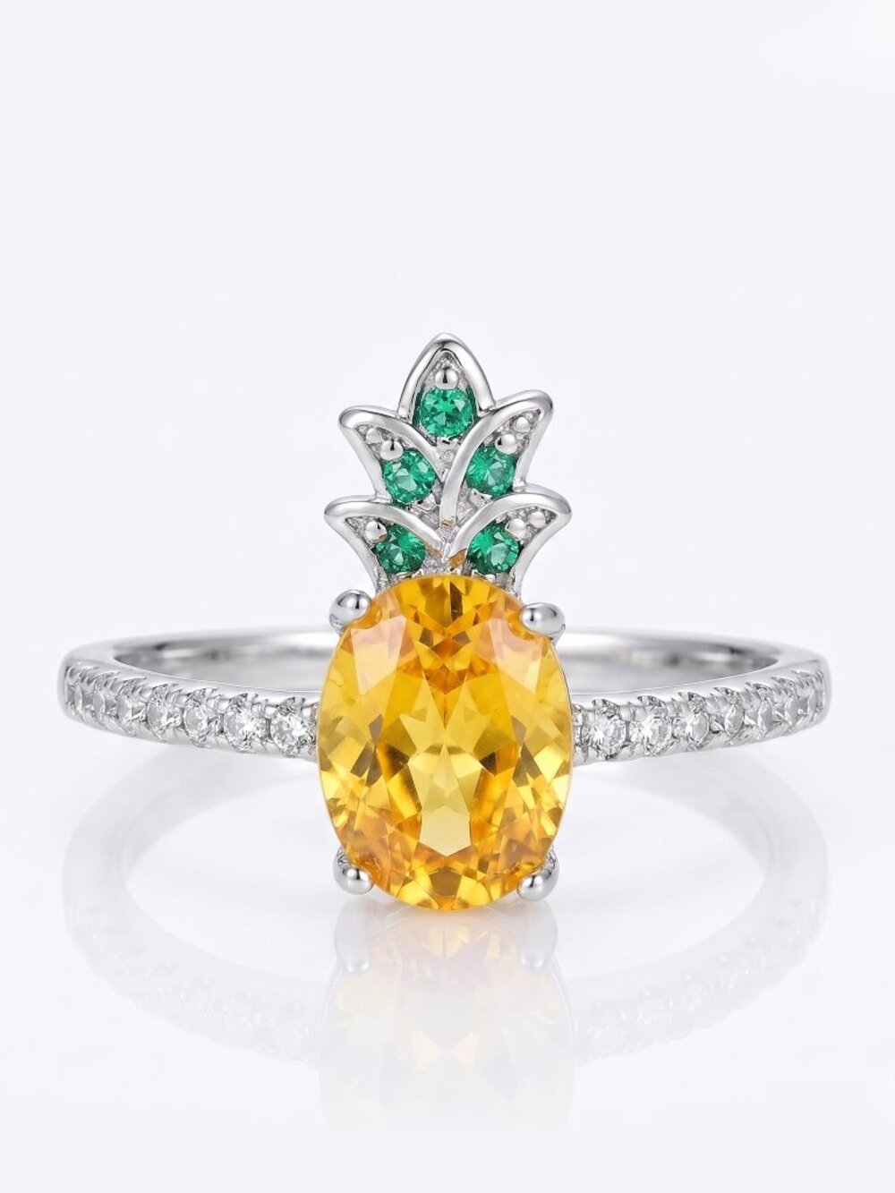 Yellow Citrine & Green Accent Pineapple Ring - Women Jewelry